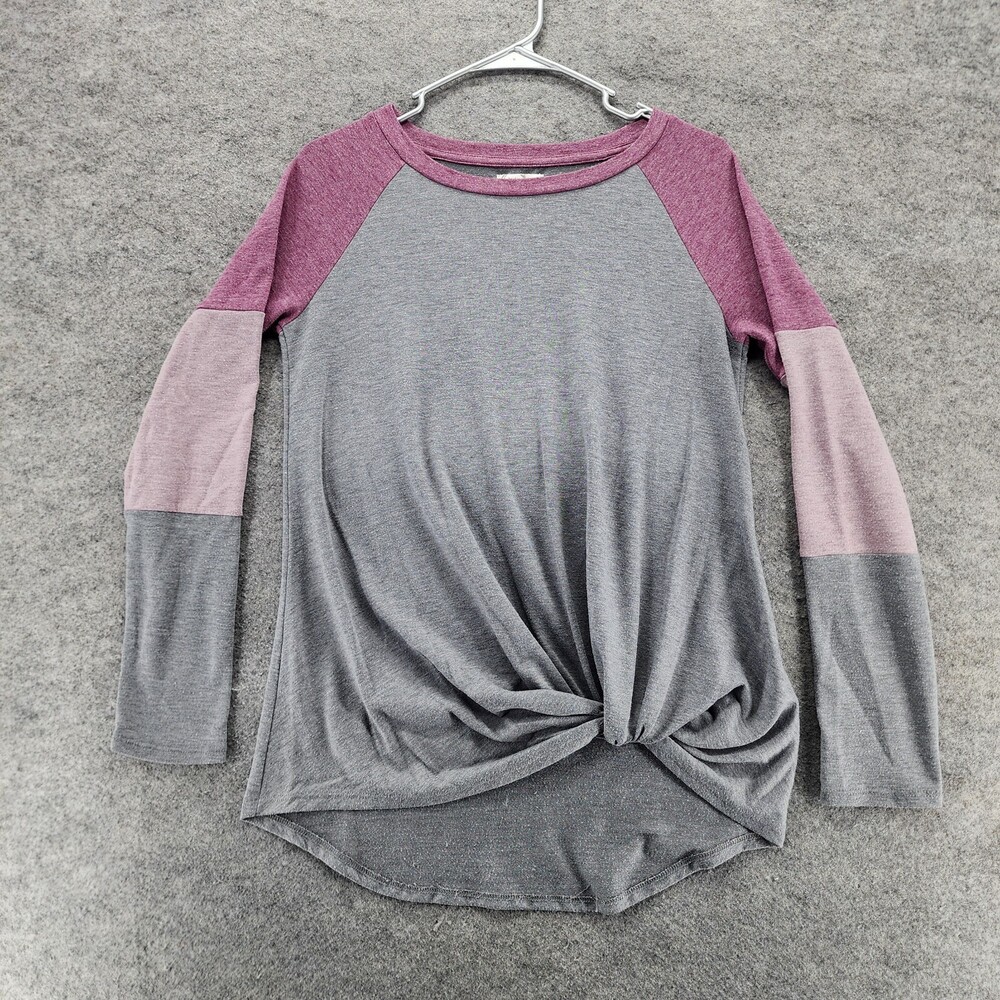 24/7 Maurices Shirt Womens Small Gray Long Sleeve Twist Front